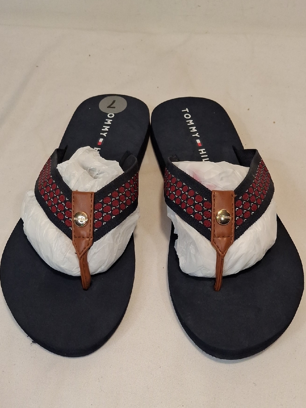 Tommy Hilfiger Navy Red  Logo Strap Ladies Flip Flop New Without Tags.